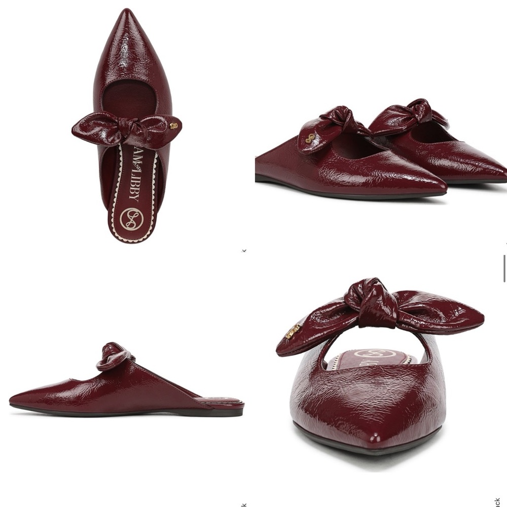Sam & Libby Women's Burgundy Pointed Toe Bow Mules